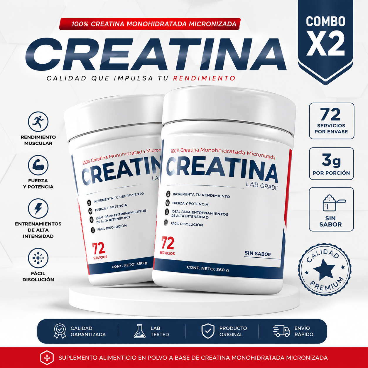 Combo x2 Creatina RAW Series Lab