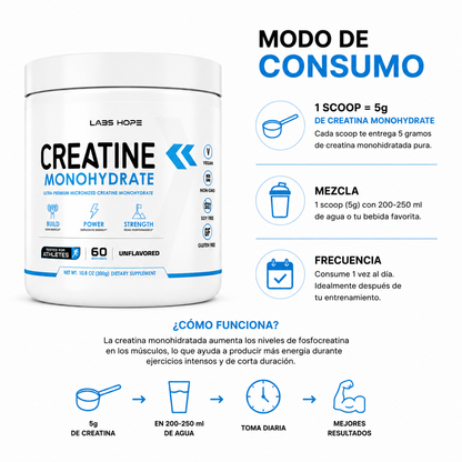 Creatina Monohidratada LabsHope 300g | 60 Servicios
