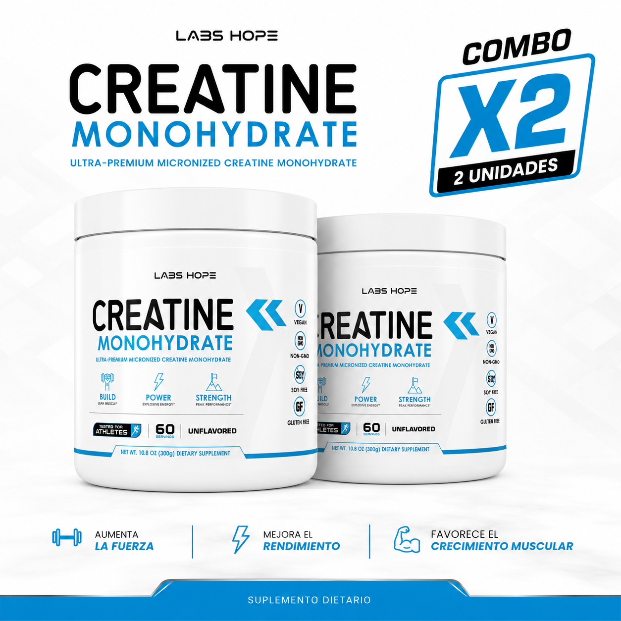 Combo x2 Creatina Monohidratada LabsHope 300g